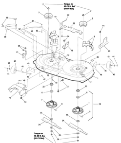 42" Mower Deck - Housing, Arbors And Blade Diagram and Parts List for 7800566-RT155420 2009 Briggs and Stratton Lawn Tractor